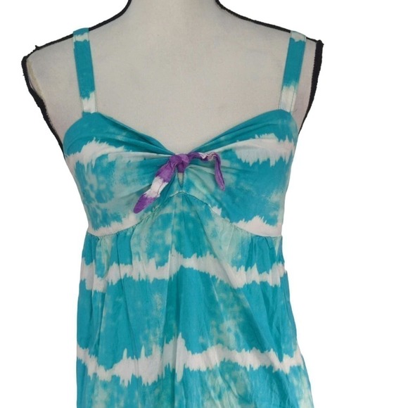 Faded Glory Tie Dye Tiered Ruffle Hem Smocked Back Maxi Dress Med (8-10) - Picture 3 of 10